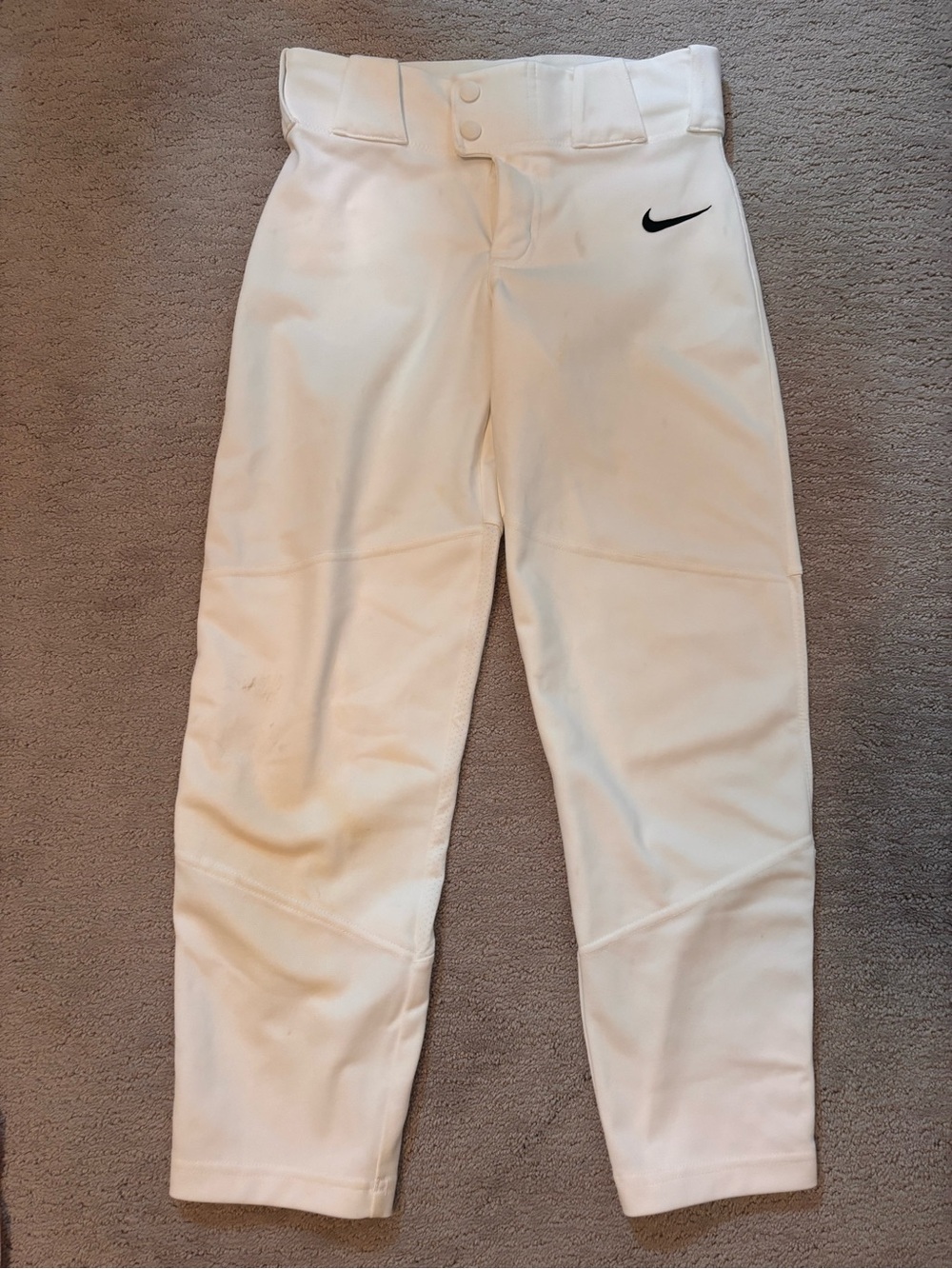 Nike White Youth Baseball Pants with Black Swoosh